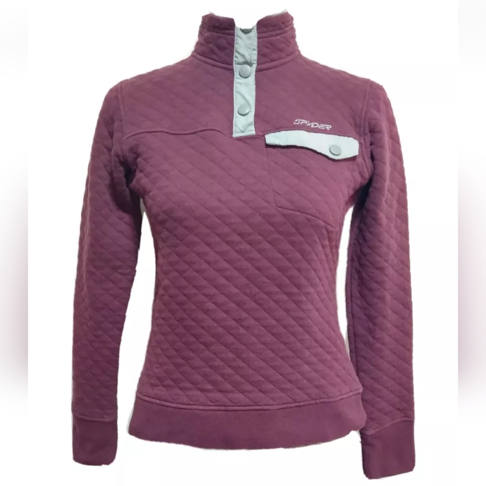 SPYDER Quilted 1/4 Zip Cropped Pullover MockNeck Women's Size Small Maroon EUC